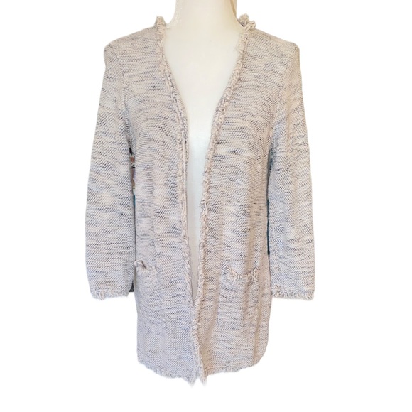 Joie Phillsa Fringe Open Front Cardigan in Smoky Mulit - M - Picture 3 of 13